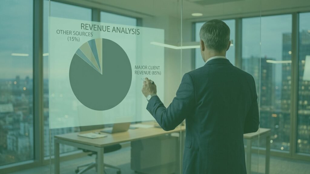 Empresário analisando gráfico de concentração de receita e risco no negócio