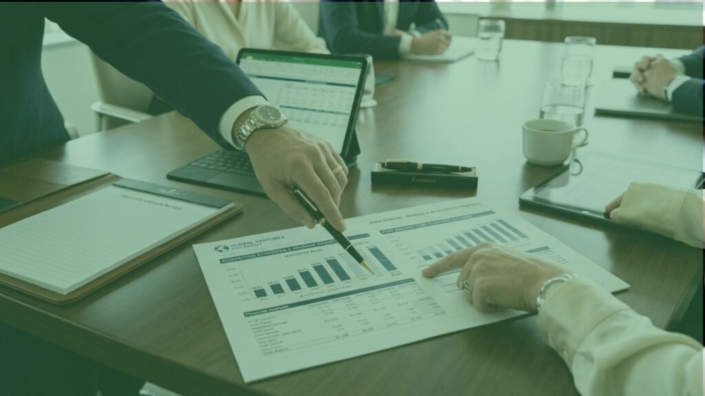Executivos analisando propostas de M&A para escolher o comprador certo