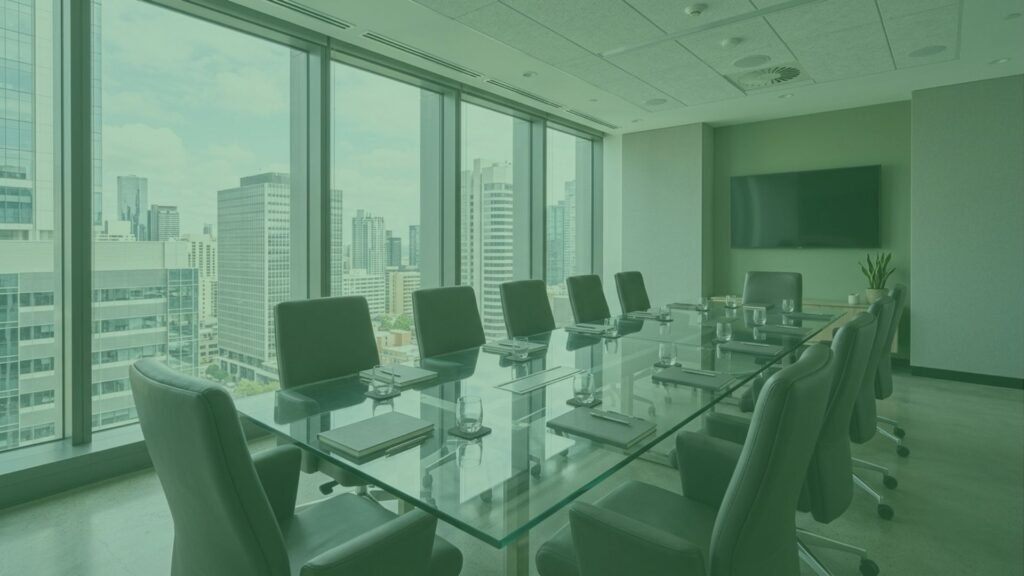 Executivos em reunião de processo competitivo em M&A analisando propostas